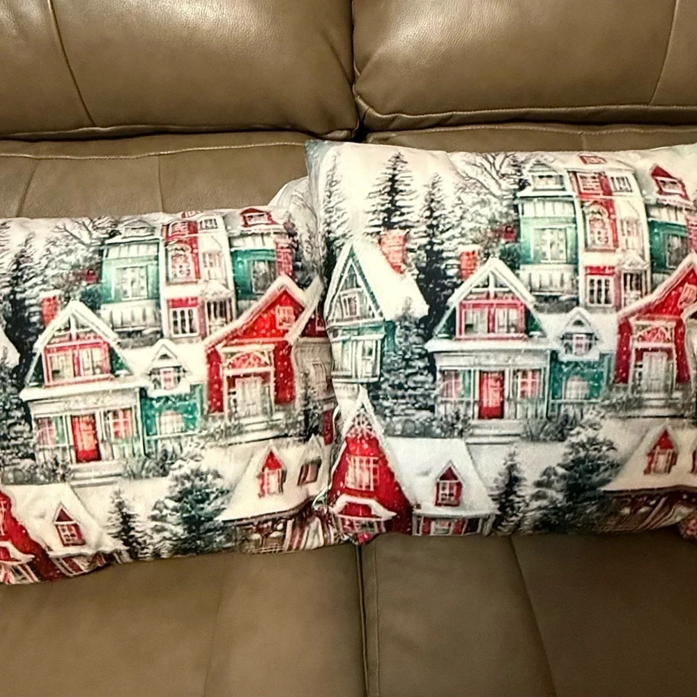 Festive Holiday Village Throw Pillow Set Of 4